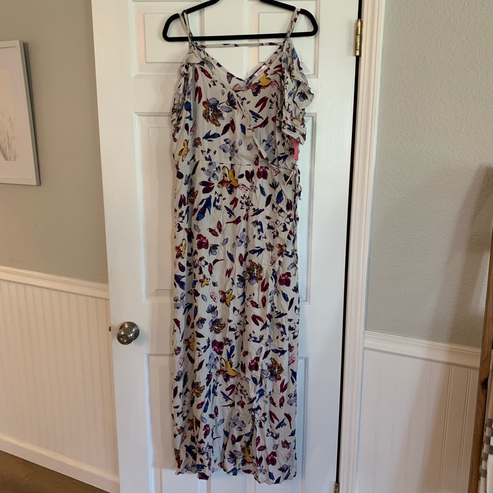 Faux wrap off the shoulder maxi dress